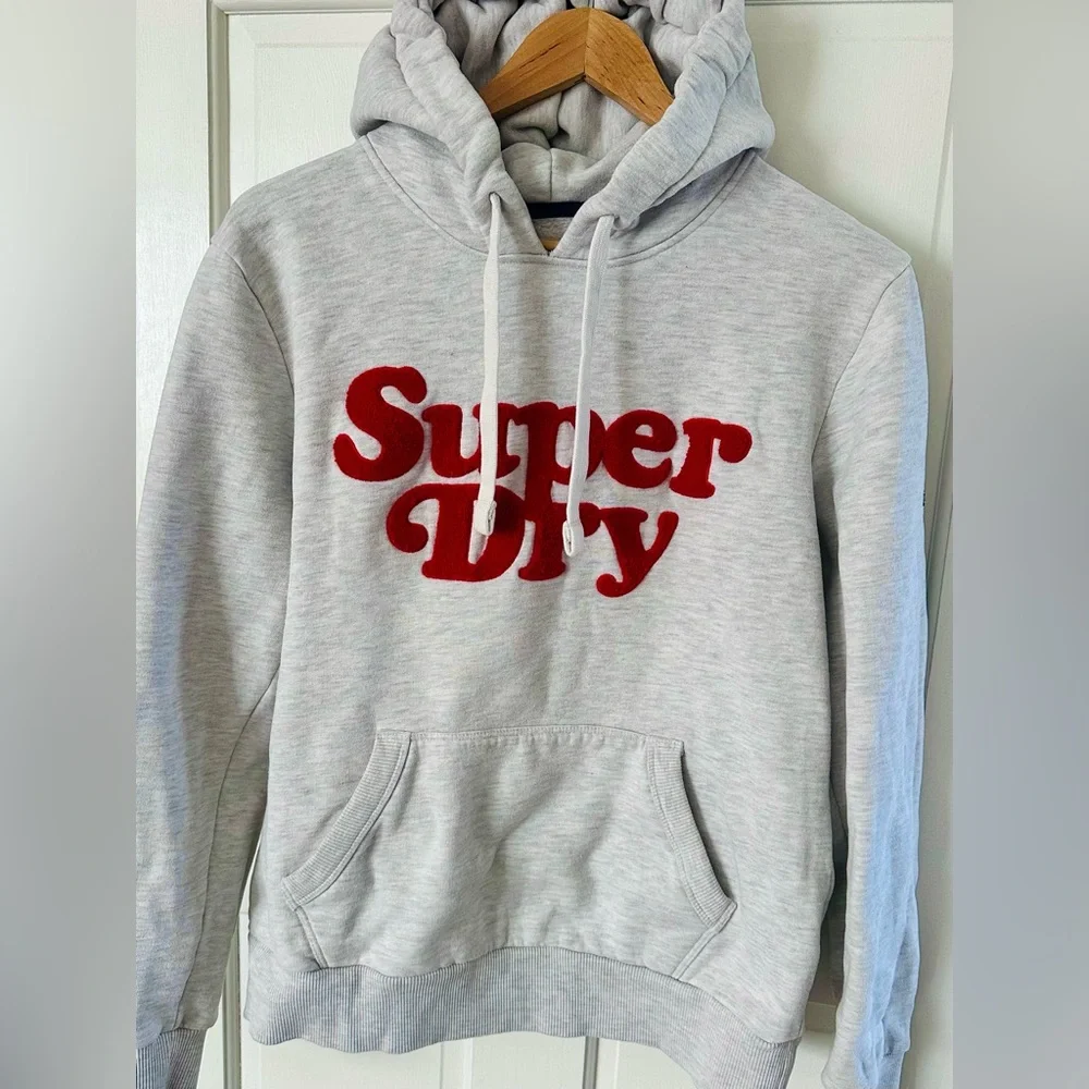 Superdry Vintage Cooper Classic Gray Hoodie Sweatshirt Red Logo Women’s Size 6 - Picture 4 of 14